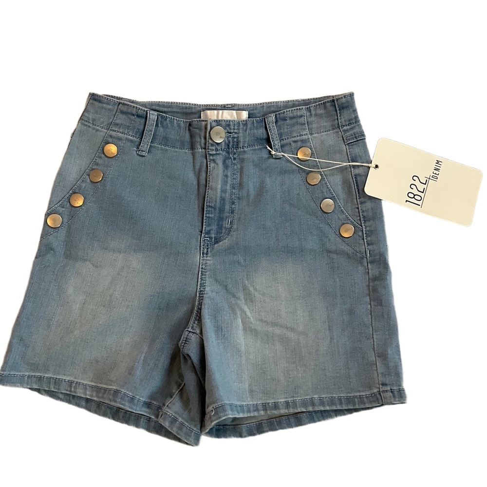 NWT‎ 1822 DENIM Blue High Rise Sailor Retro Pinup Denim Shorts Size 4